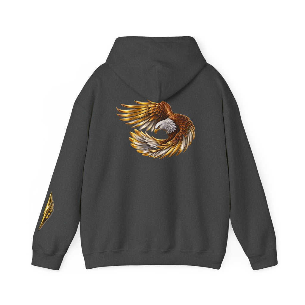 Eagle Wing Circle Hoodie — Golden Flying Eagle Back Graphic Sweatshirt