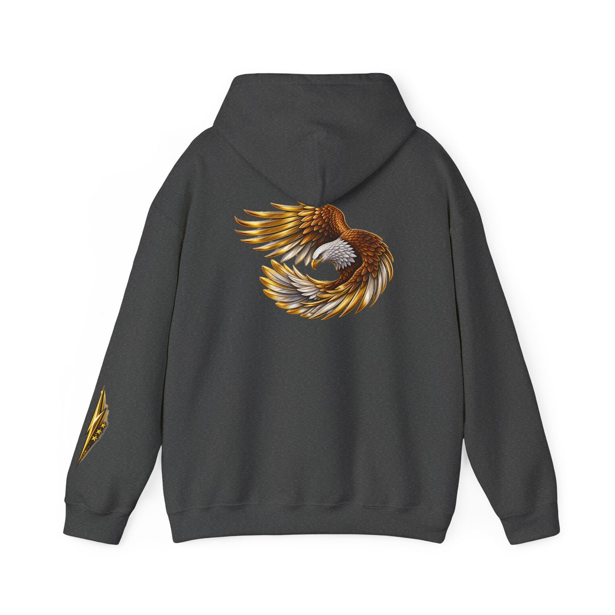 Eagle Wing Circle Hoodie — Golden Flying Eagle Back Graphic Sweatshirt