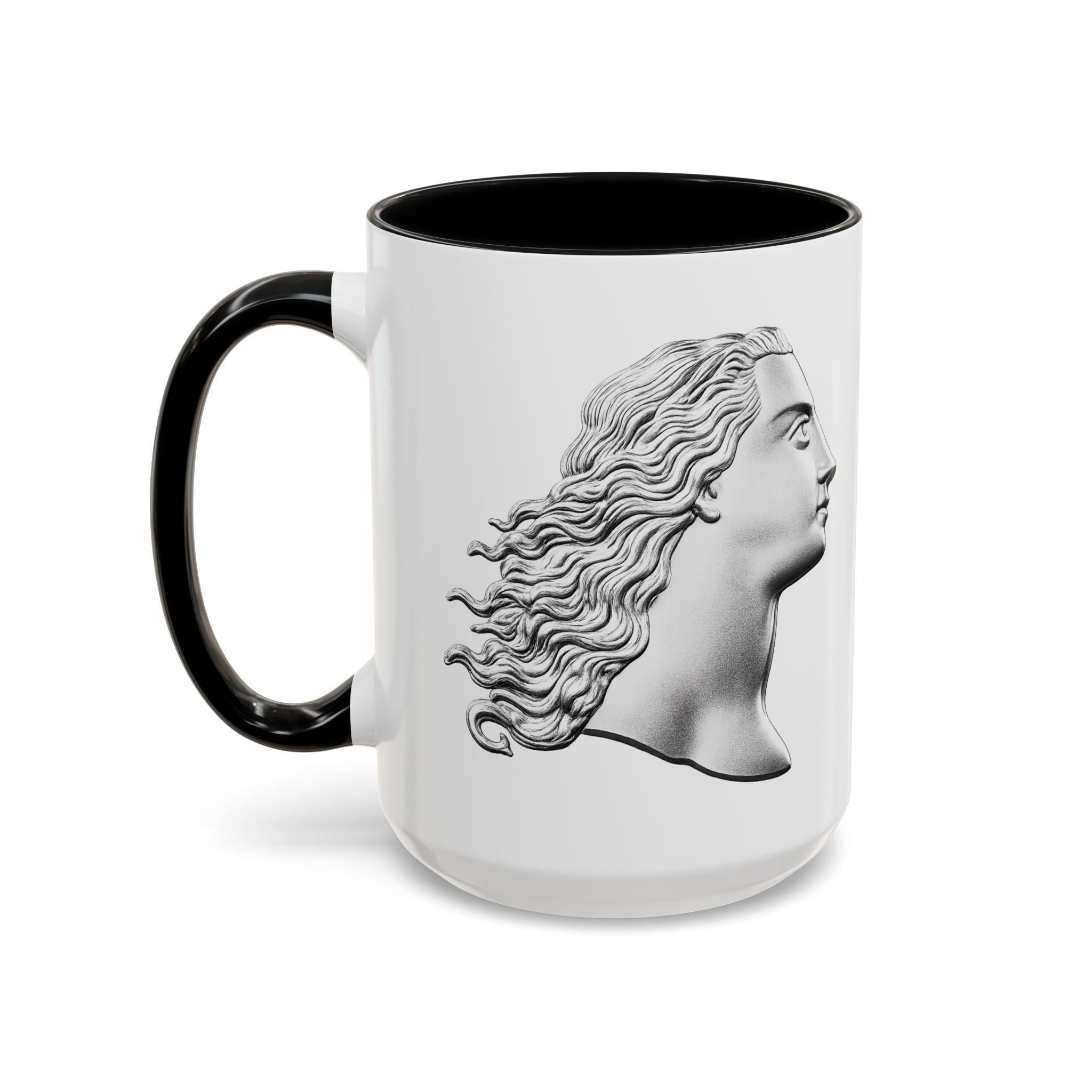 Classical Profile Accent Coffee Mug — Greek Goddess Bust Design (11/15oz)