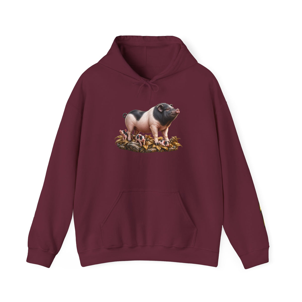 Pig Illustration Hoodie – Farmyard Black & Pink Pig Graphic Pullover