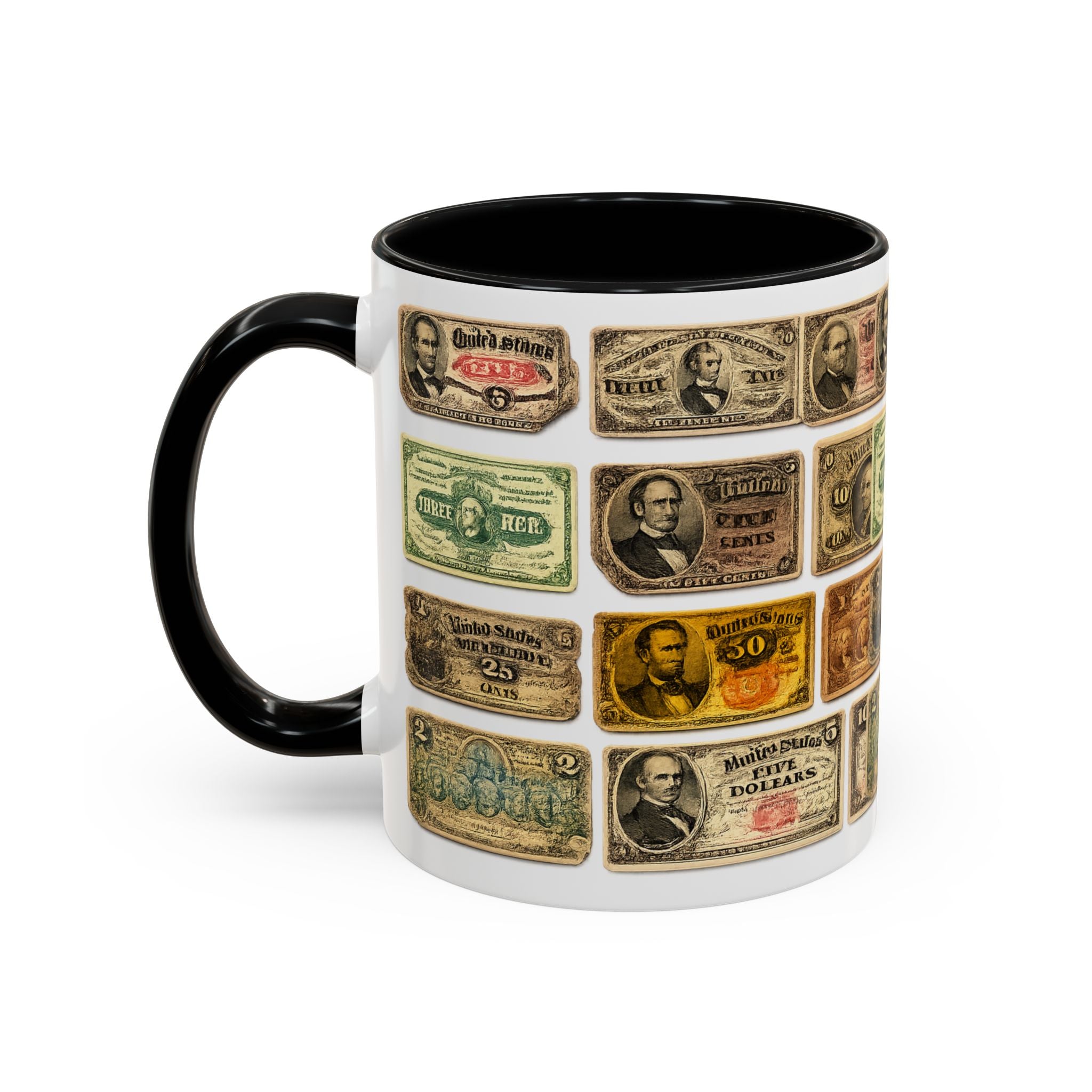 Vintage US Fractional Currency Coffee Mug – Retro Banknote Accent Mug (11/15 oz)
