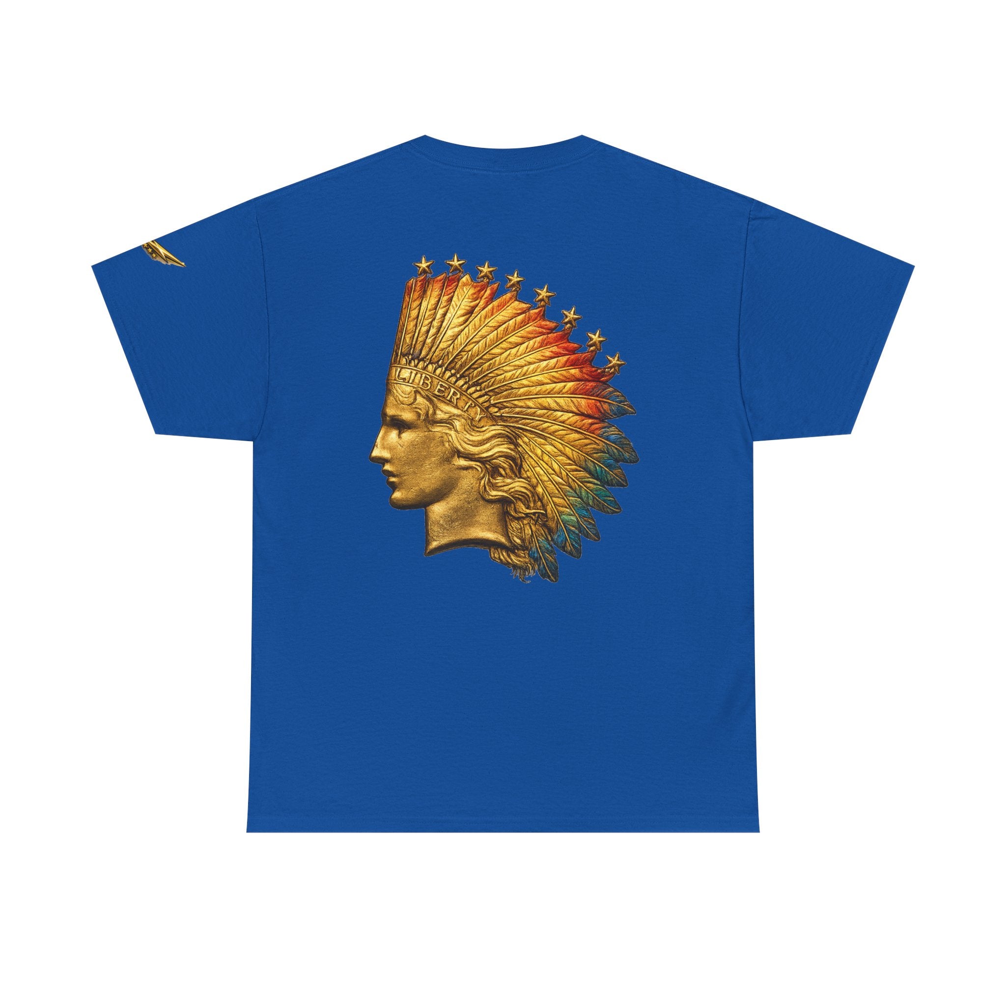 Graphic Tee — Golden Native Chief Headdress Back Print