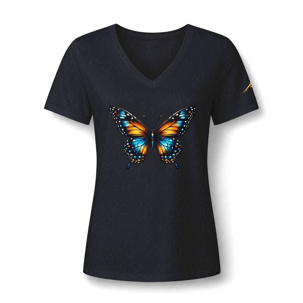 Butterfly V-Neck Tee — Colorful Monarch Graphic Women's T-Shirt