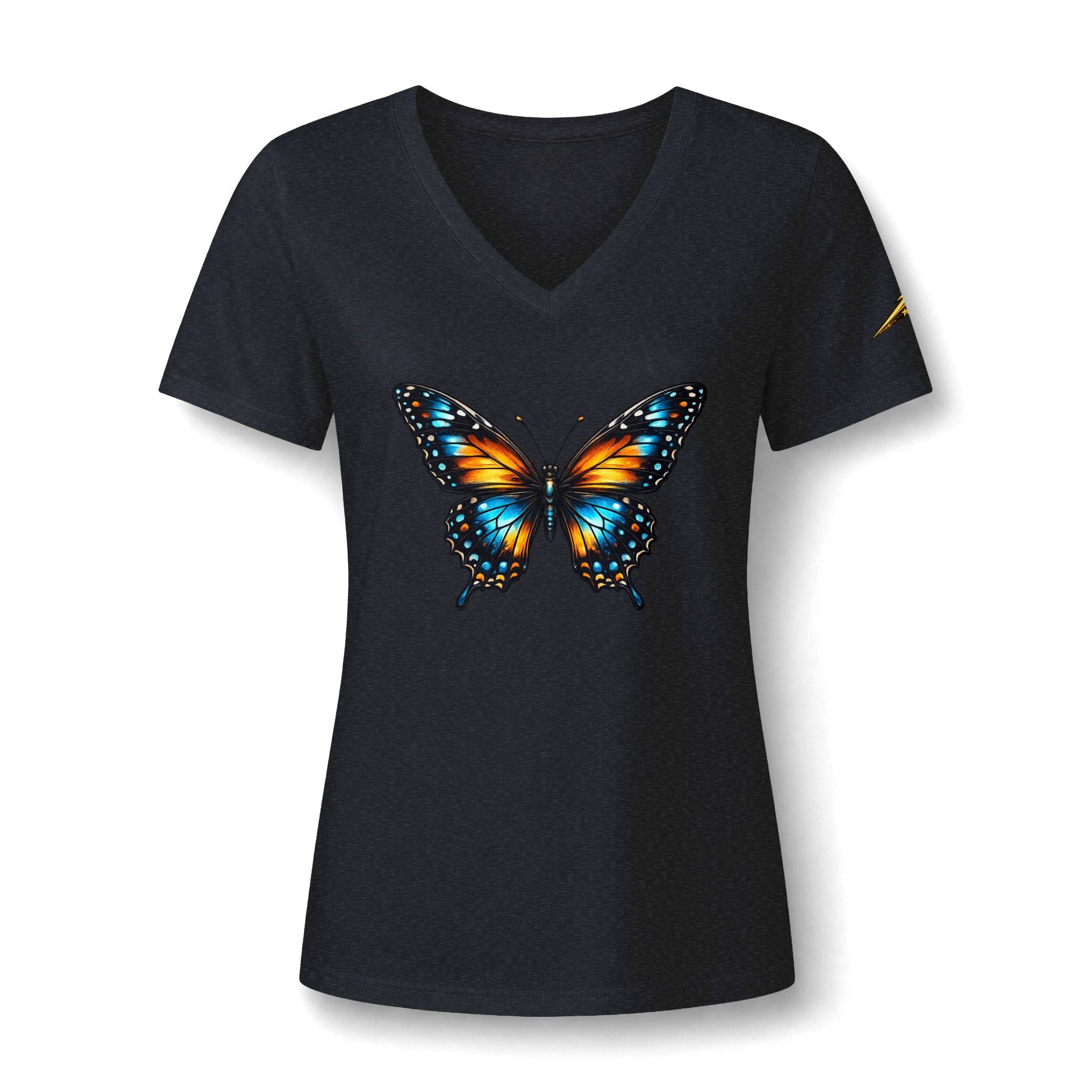 Butterfly V-Neck Tee — Colorful Monarch Graphic Women's T-Shirt