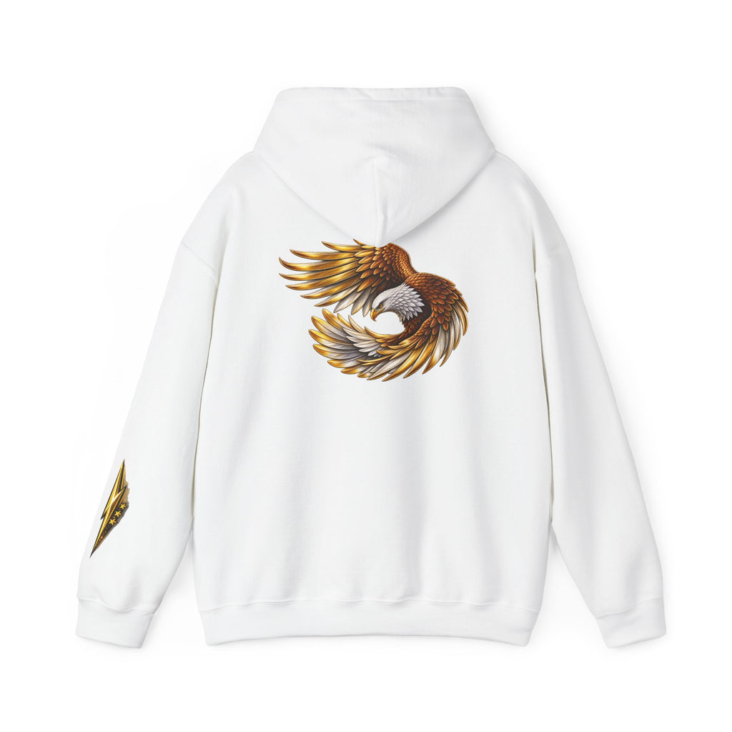 Eagle Wing Circle Hoodie — Golden Flying Eagle Back Graphic Sweatshirt