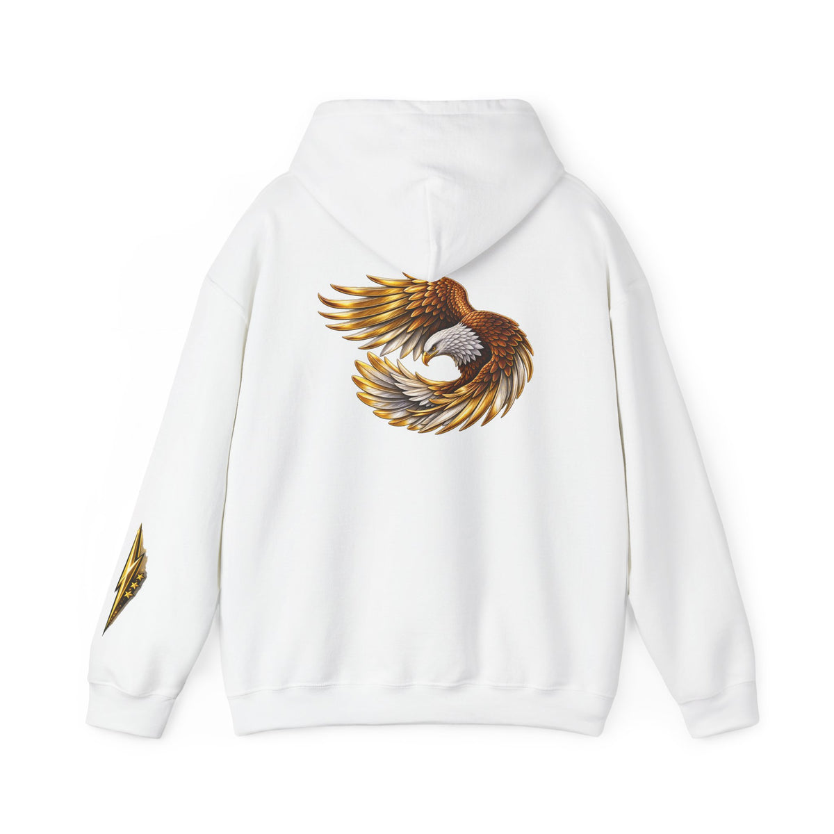 Eagle Wing Circle Hoodie — Golden Flying Eagle Back Graphic Sweatshirt