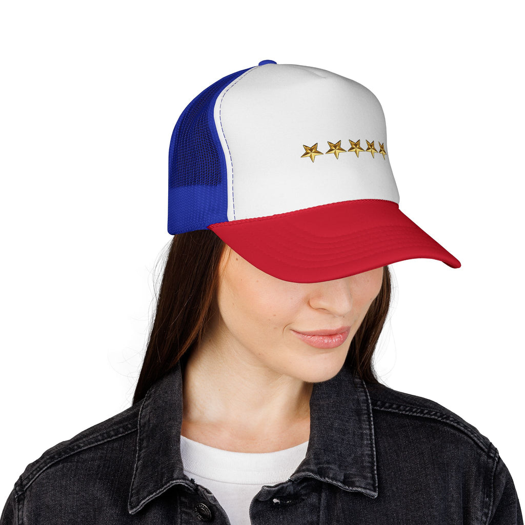 Five Gold Stars Trucker Cap — Embroidered Rating Hat