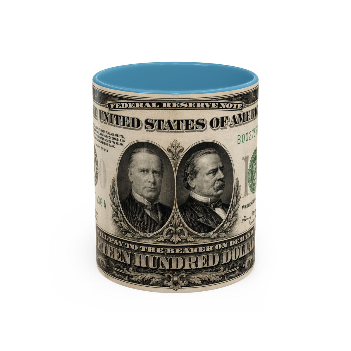 Money Print Coffee Mug — Vintage 1000 & 500 Note Accent Mug