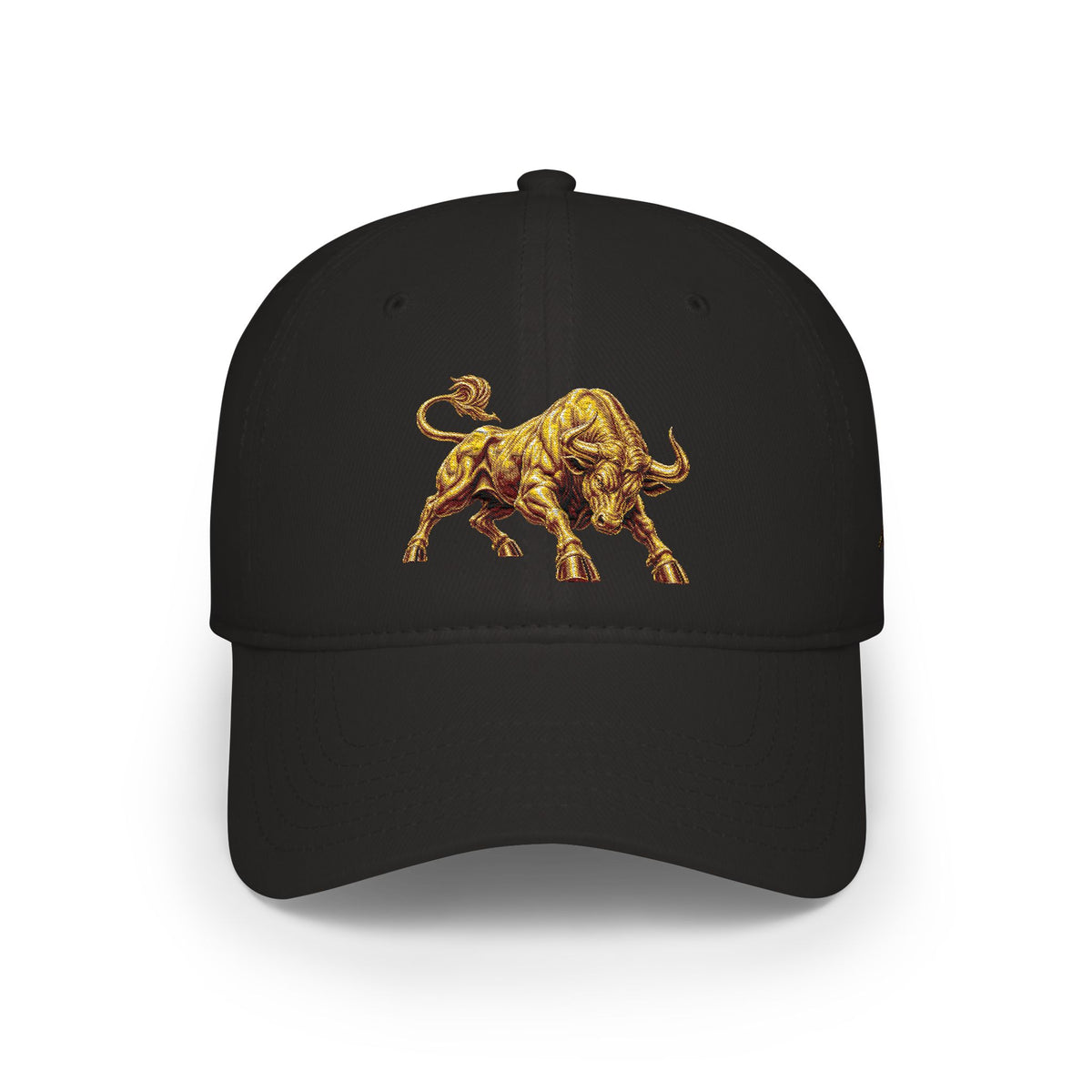 Gold Bull Embroidered Baseball Cap — Red Low Profile Hat for Stock Traders & Bold Streetwear