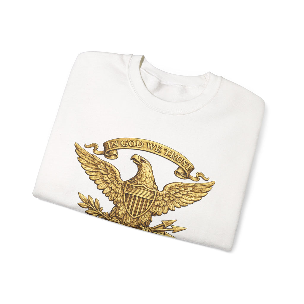 Gold Eagle Emblem Sweatshirt — ‘About We Trust’ Vintage Patriotic Crewneck