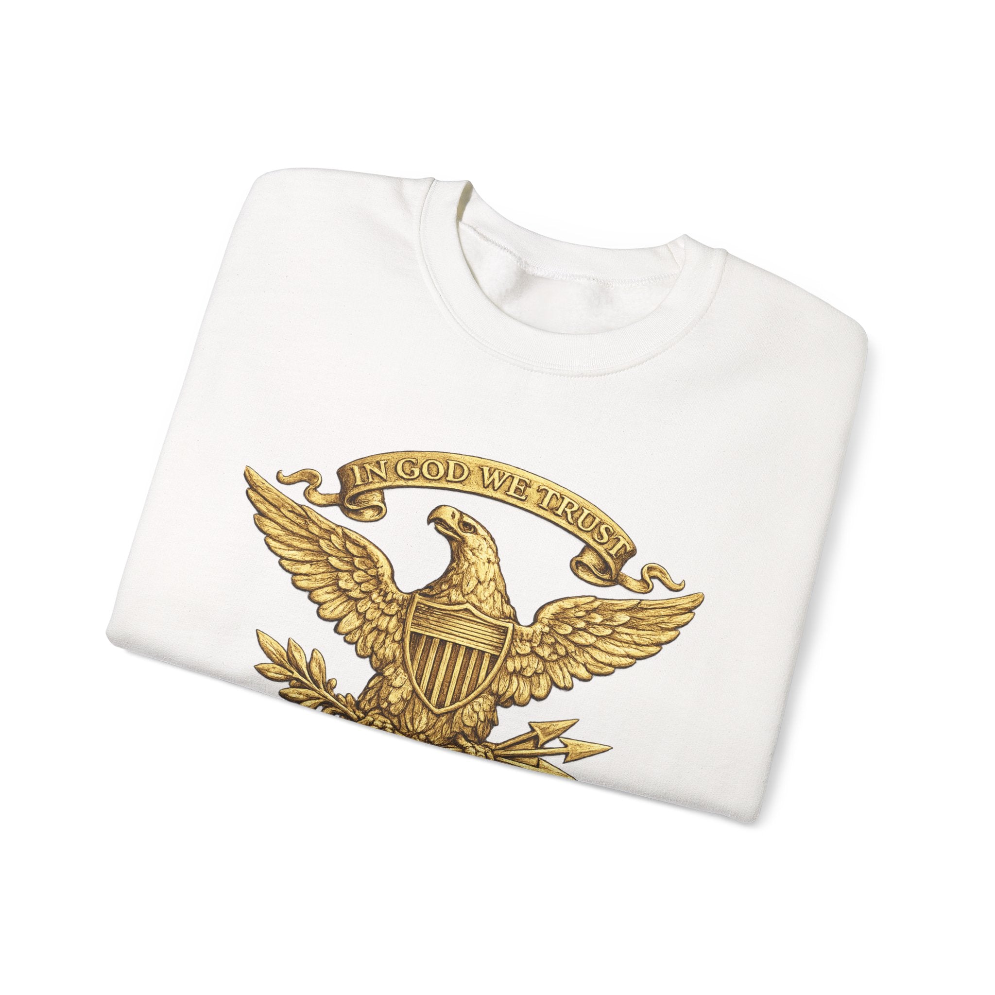 Gold Eagle Emblem Sweatshirt — ‘About We Trust’ Vintage Patriotic Crewneck