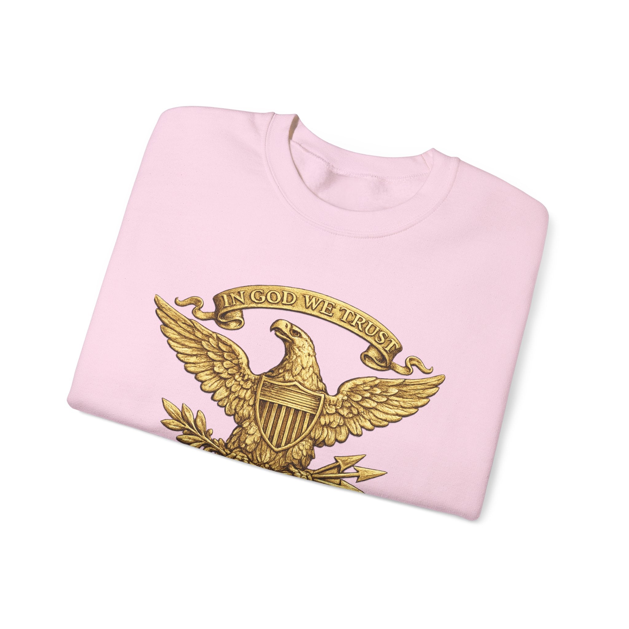 Gold Eagle Emblem Sweatshirt — ‘About We Trust’ Vintage Patriotic Crewneck