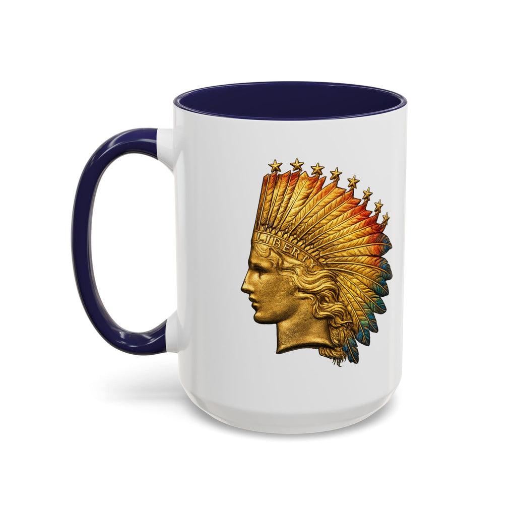 Golden Native Headdress Accent Coffee Mug – Vintage Indian Chief Design (11/15oz)