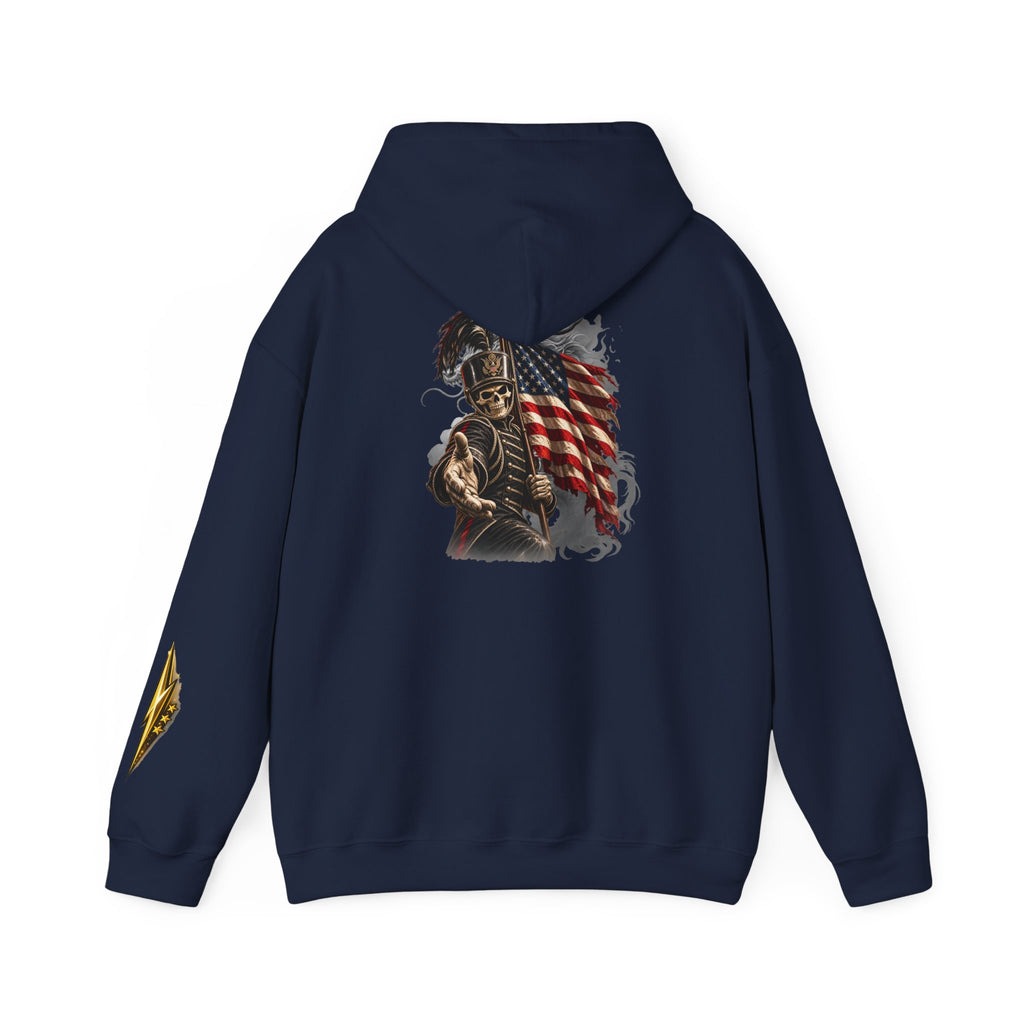 Patriotic Warrior Hoodie — American Flag Skull Back Graphic