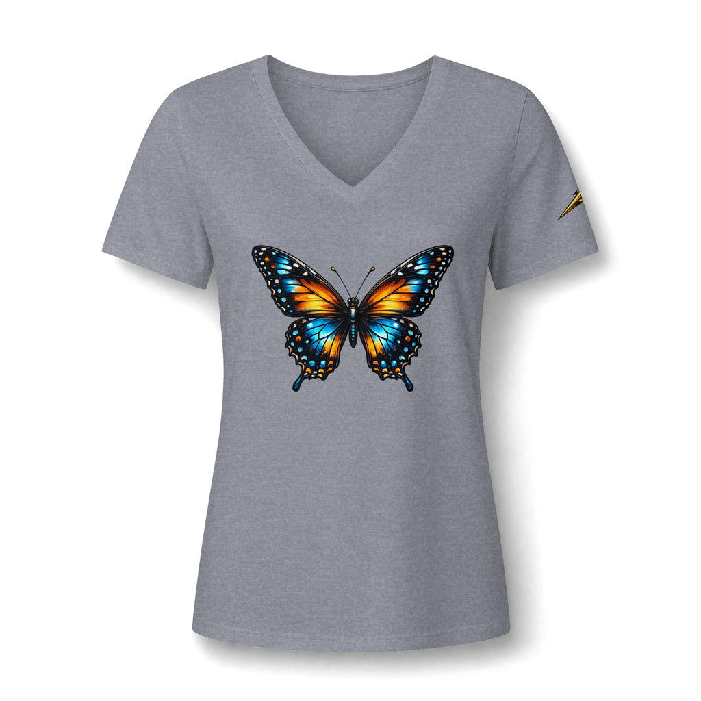 Butterfly V-Neck Tee — Colorful Monarch Graphic Women's T-Shirt