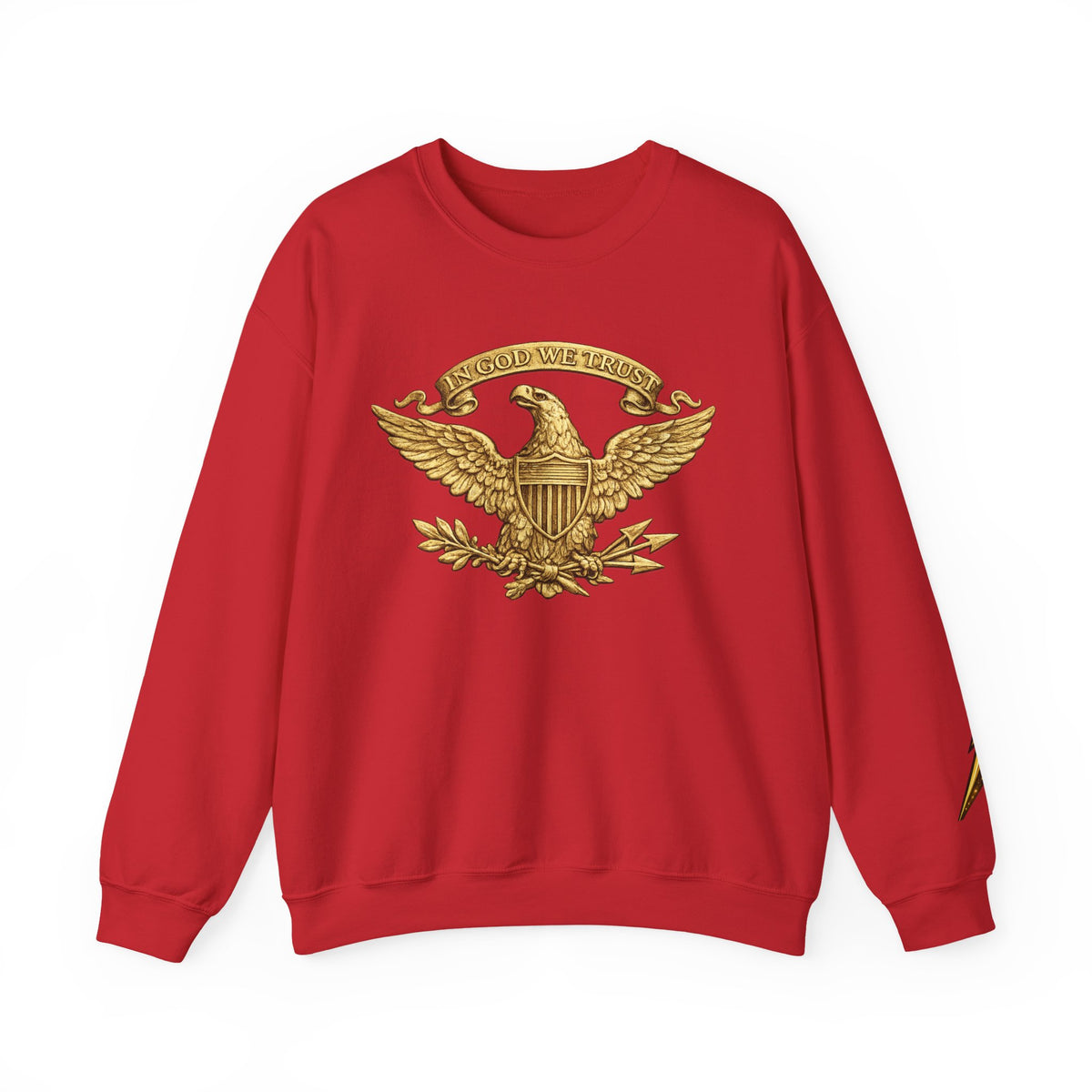 Gold Eagle Emblem Sweatshirt — ‘In God We Trust’ Vintage Patriotic Crewneck