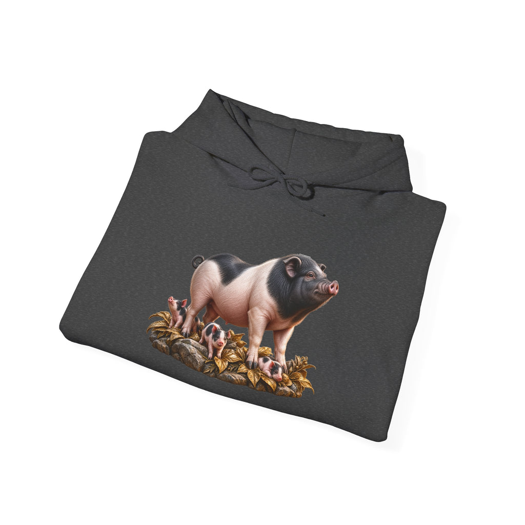 Pig Illustration Hoodie – Farmyard Black & Pink Pig Graphic Pullover