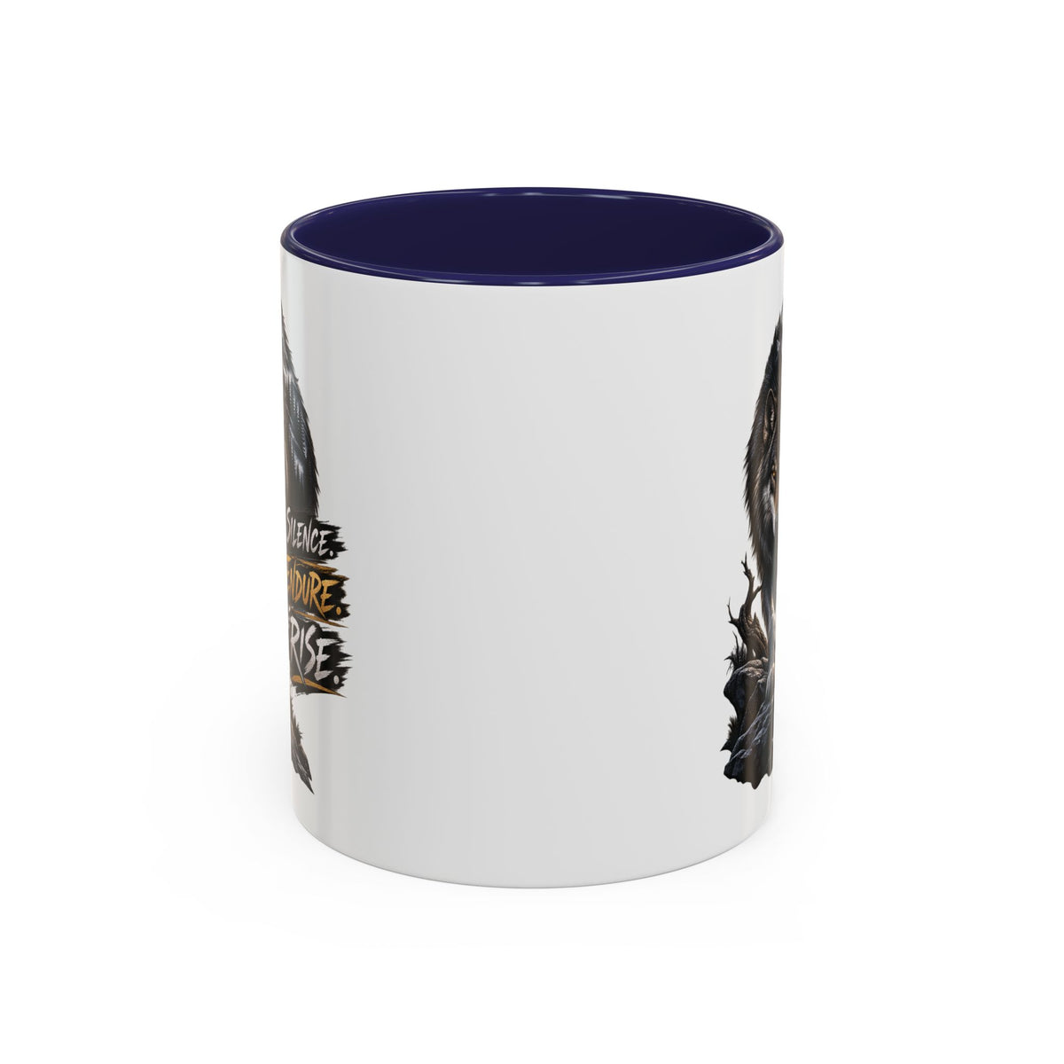 Wolf Graphic Coffee Mug — "Silence Endure Rise" Accent Ceramic Mug (11/15oz)