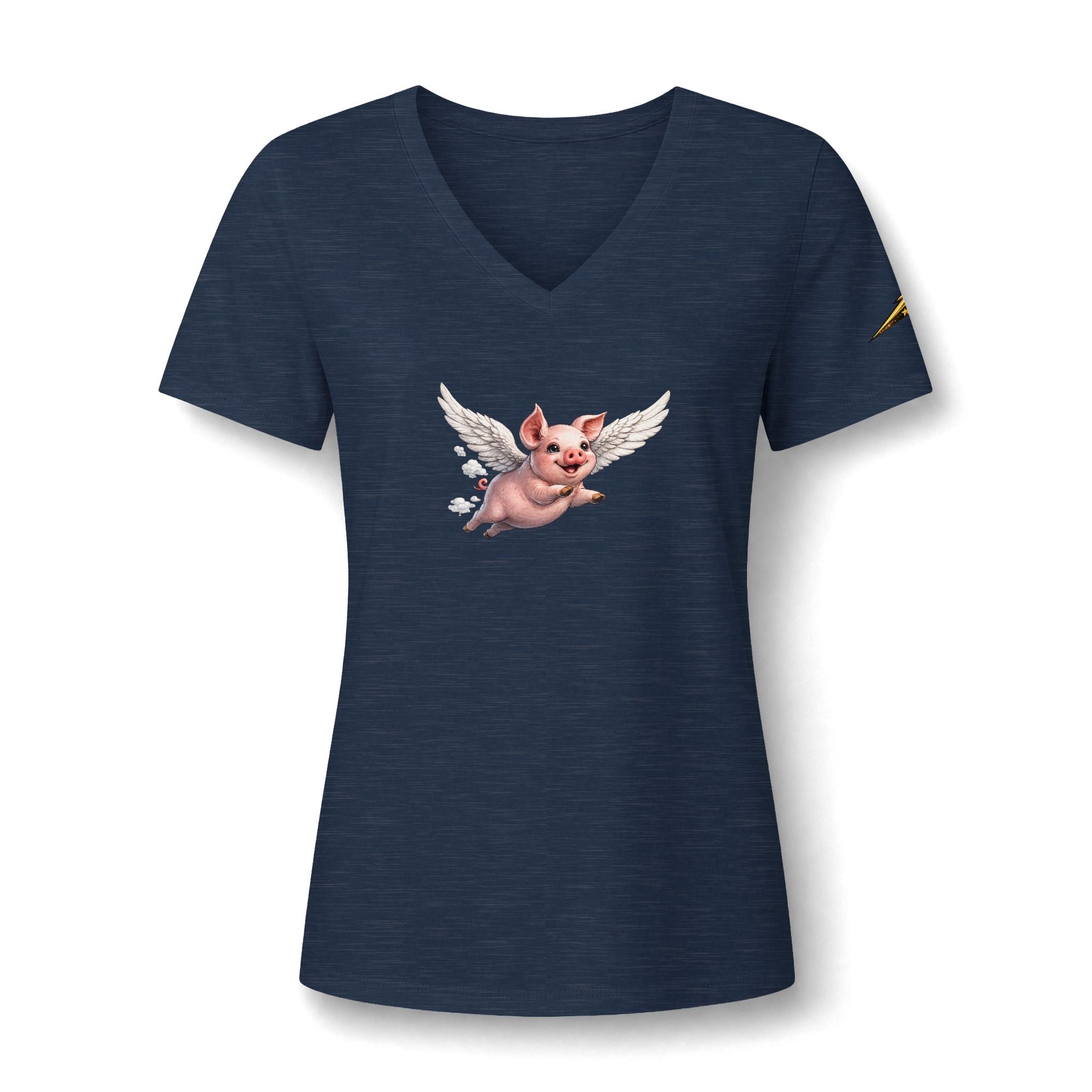 Women's V-Neck Tee — Flying Pig Angel Graphic