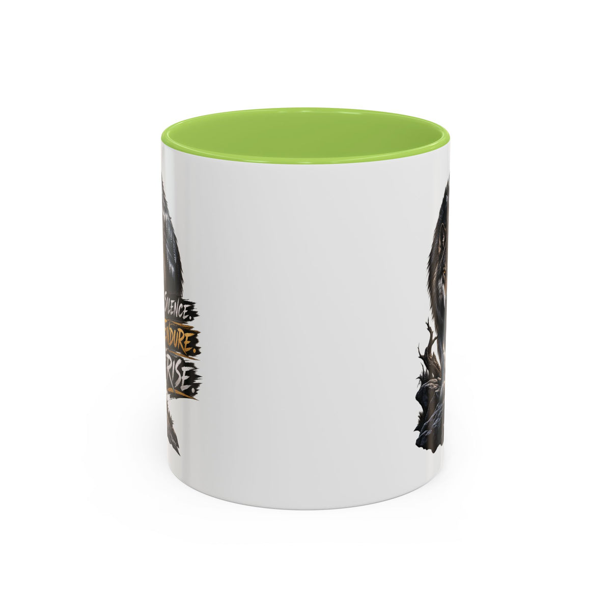 Wolf Graphic Coffee Mug — "Silence Endure Rise" Accent Ceramic Mug (11/15oz)