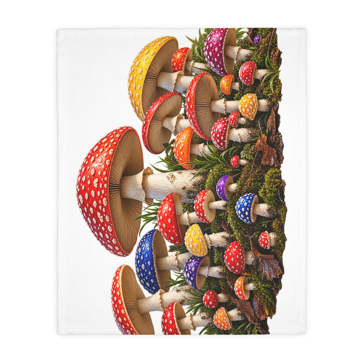 Psychedelic Toadstool Mushroom Blanket — Colorful Fungi Velveteen Throw