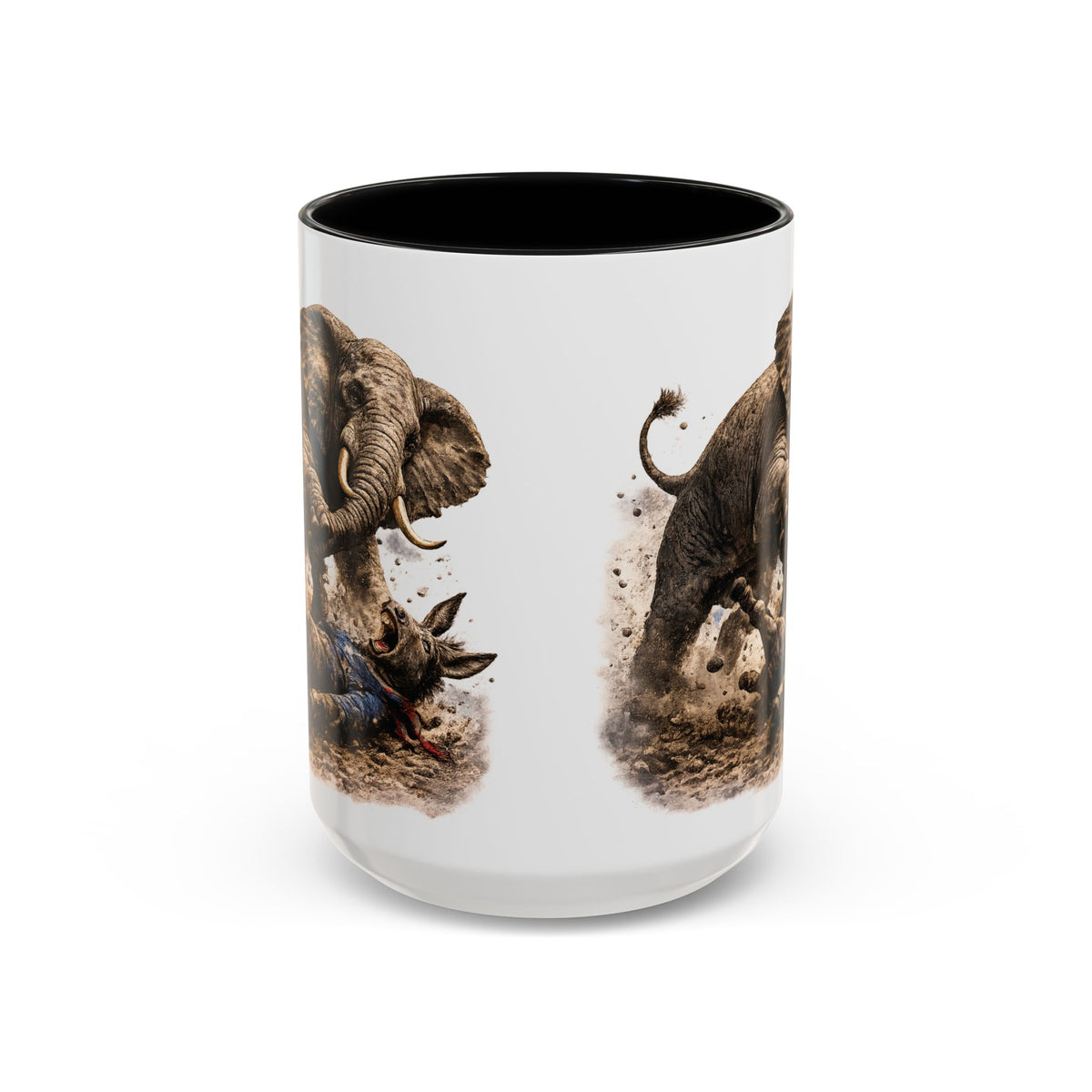 Elephant Charge Accent Coffee Mug — Dramatic Wildlife Illustration (11/15oz)