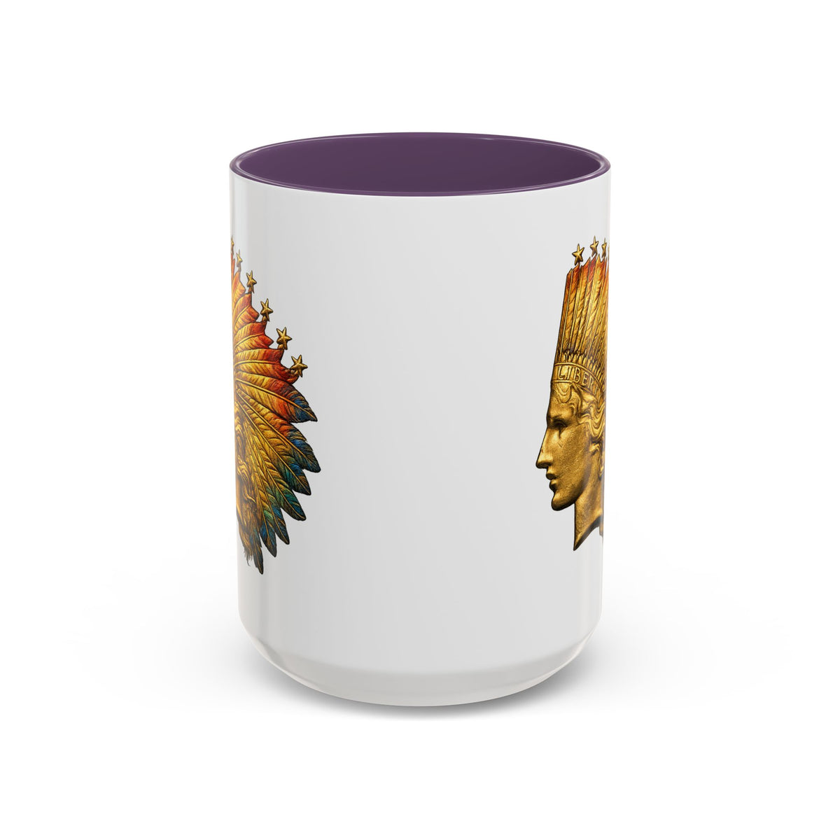 Golden Native Headdress Accent Coffee Mug – Vintage Indian Chief Design (11/15oz)