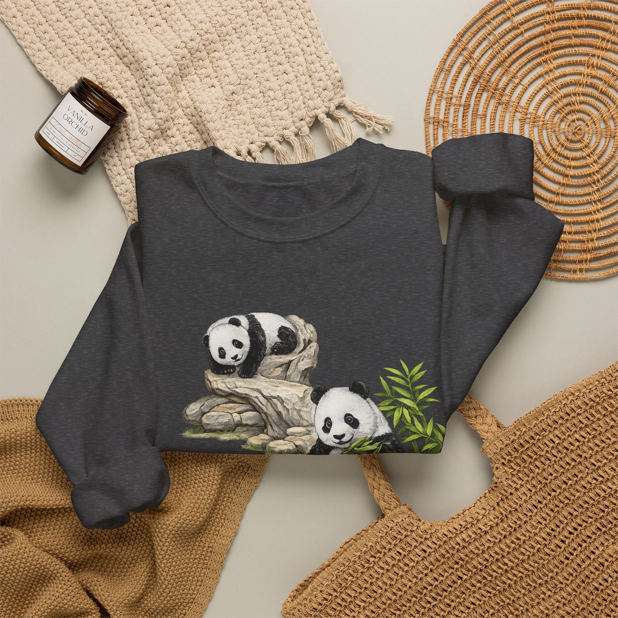 Panda Family Crewneck Sweatshirt — Cute Bamboo Bears Graphic