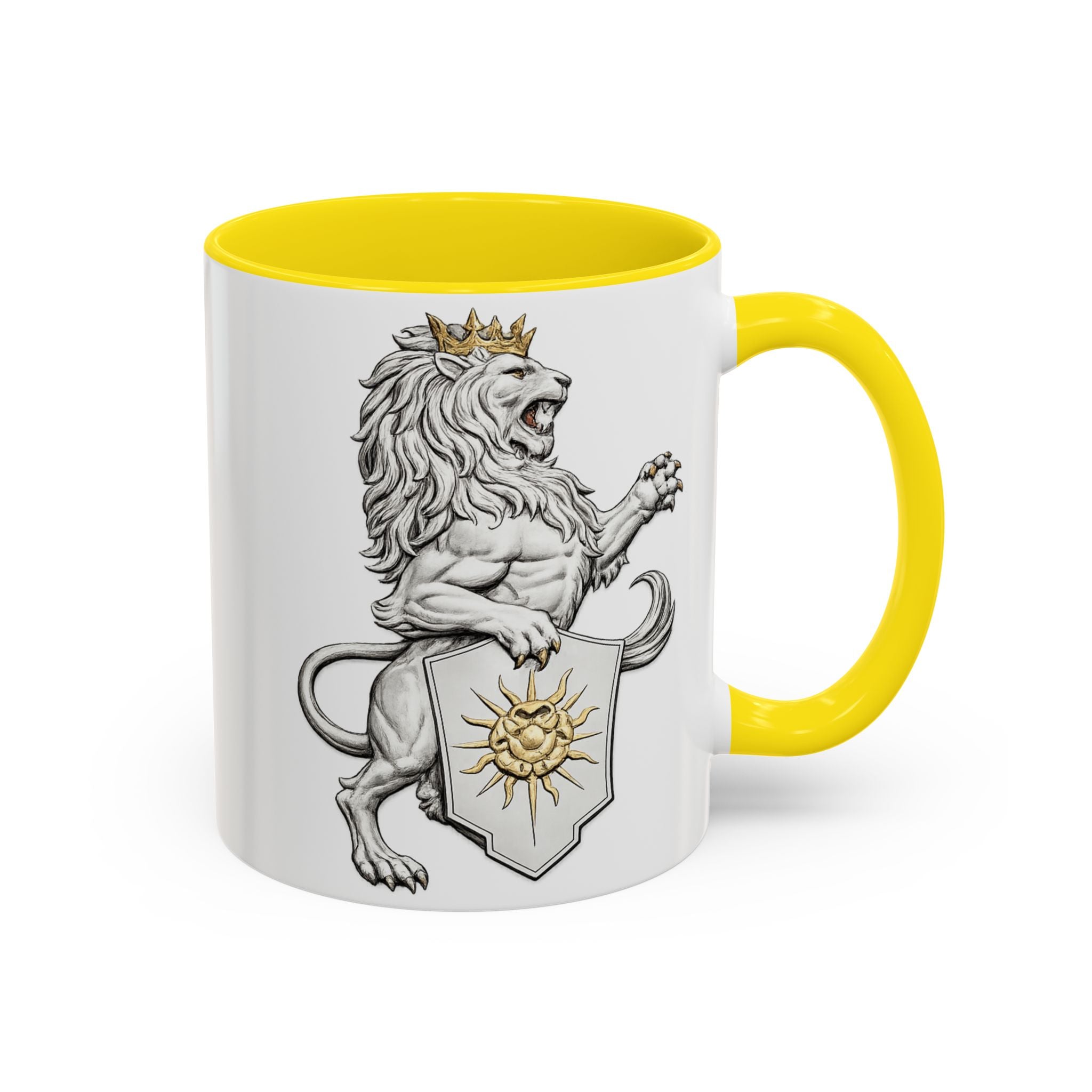 Royal Lion Crest Coffee Mug — Heraldic Crowned Lion Design (11/15oz)