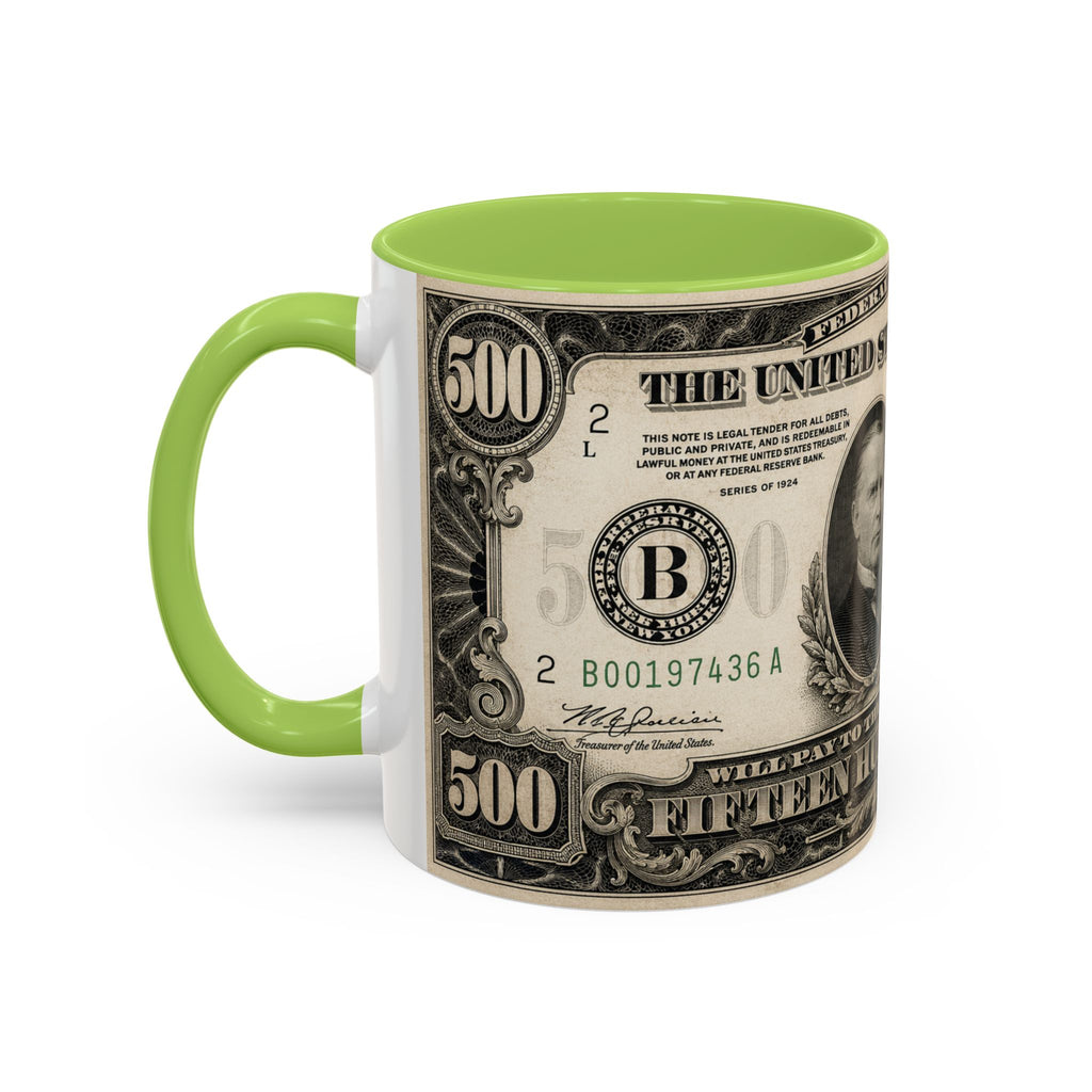 Money Print Coffee Mug — Vintage 1000 & 500 Note Accent Mug