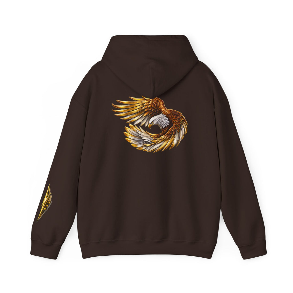 Eagle Wing Circle Hoodie — Golden Flying Eagle Back Graphic Sweatshirt