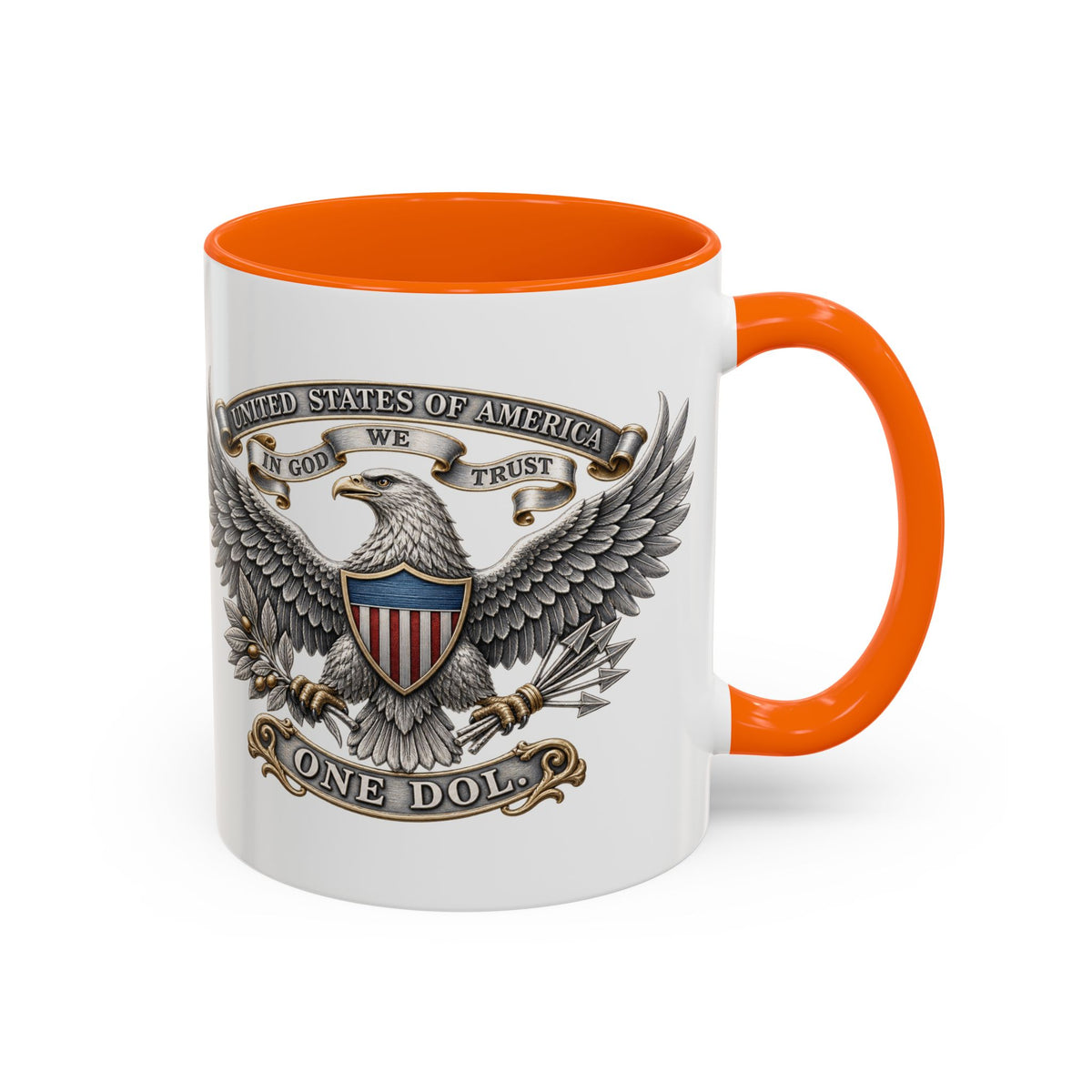Eagle Shield Accent Coffee Mug — Patriotic "In God We Trust" Design