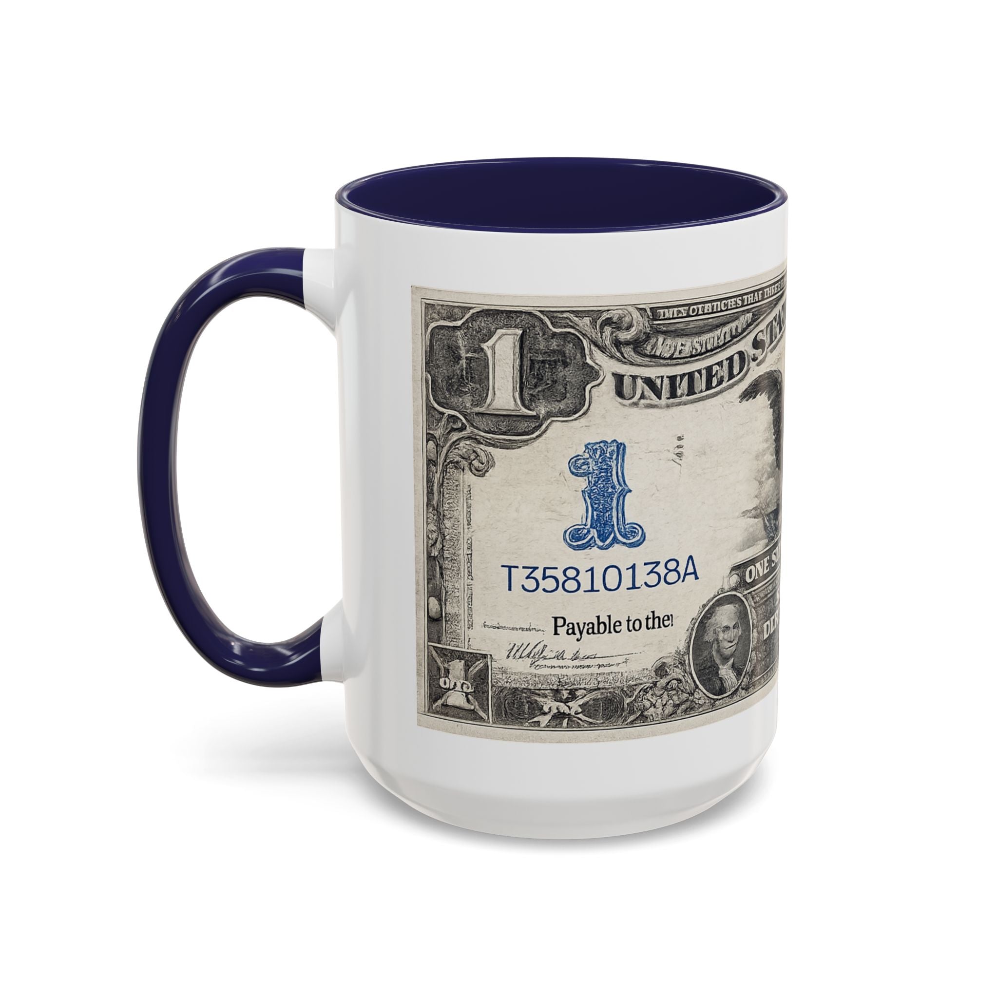 Dollar Bill Accent Coffee Mug — Vintage US Currency Design (11/15oz)