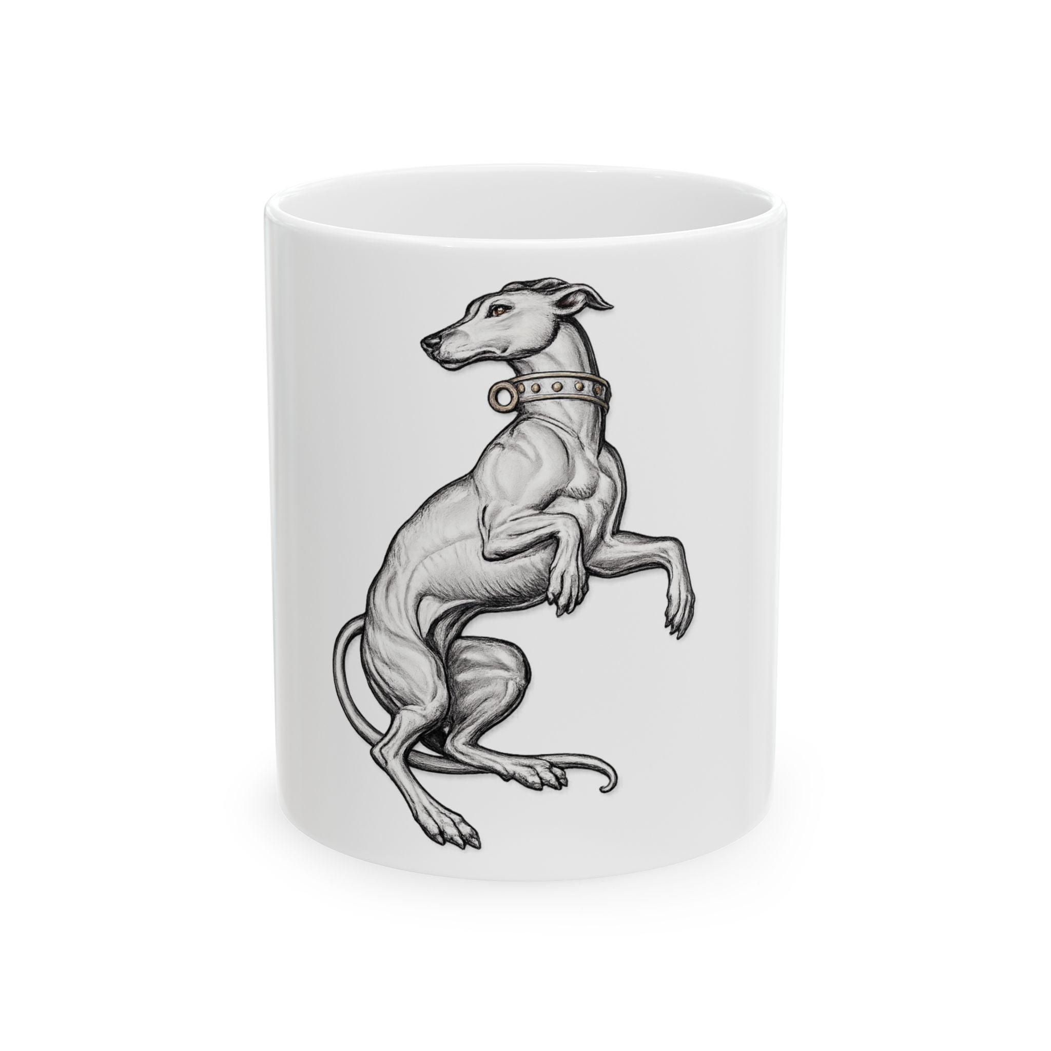 Greyhound Illustration Ceramic Mug — Vintage Whippet Dog Art Coffee Cup (11oz/15oz)