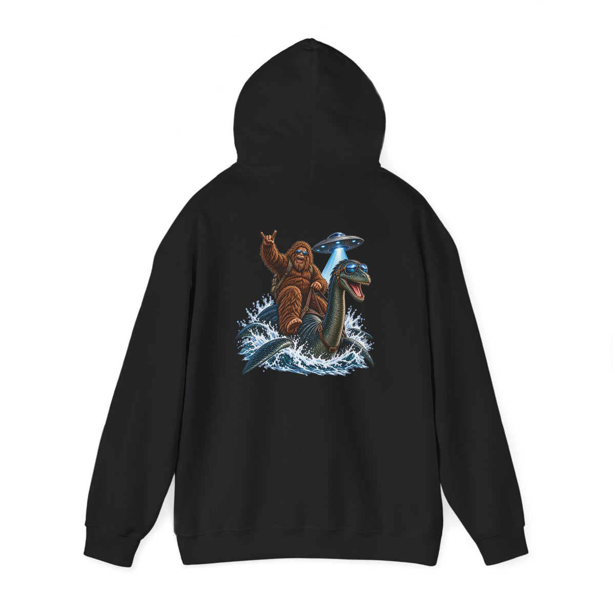 Loch Ness Monster Ride Hoodie — Retro Bigfoot & Nessie Graphic Sweatshirt
