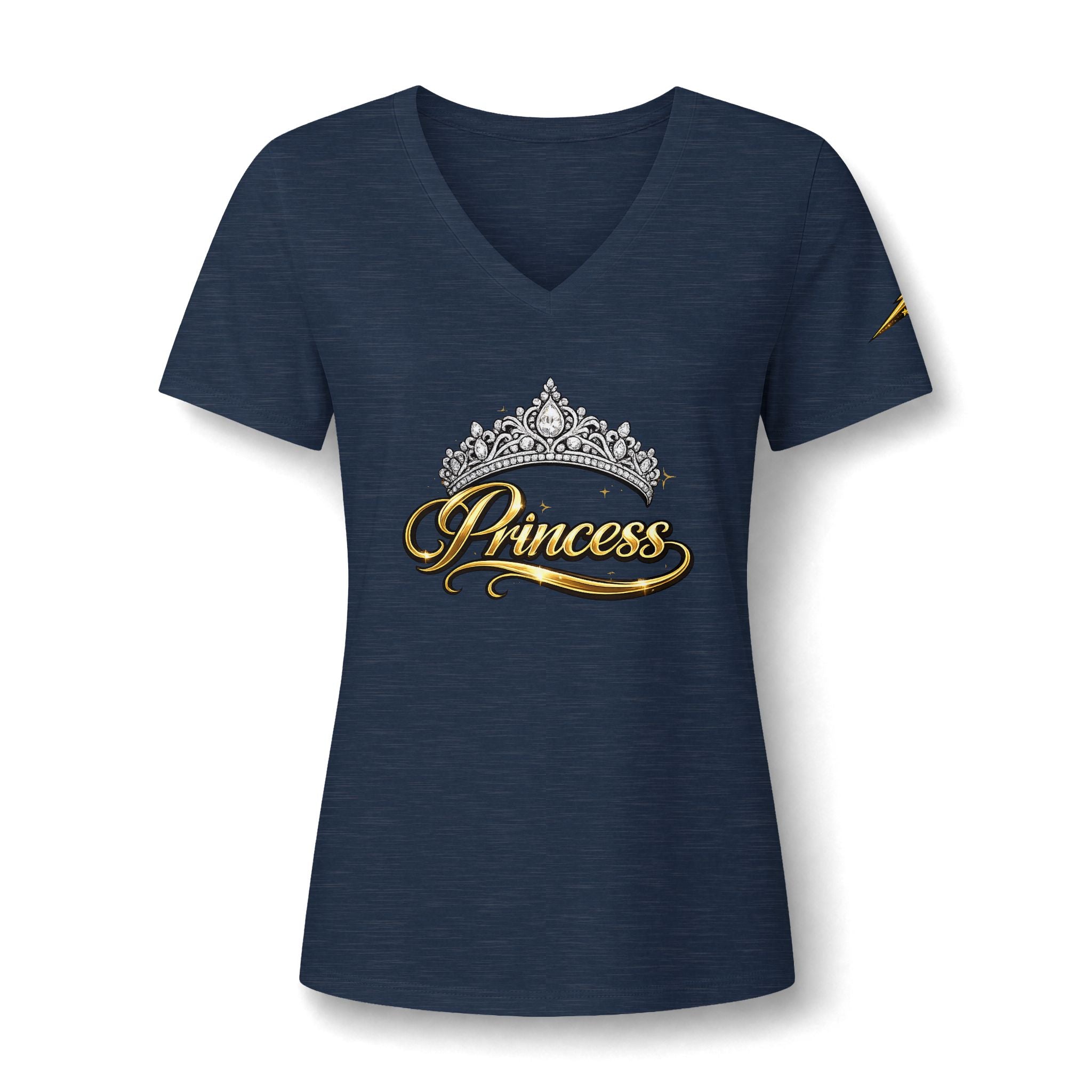 Princess V-Neck Tee — Rhinestone Tiara Graphic Shirt for Women
