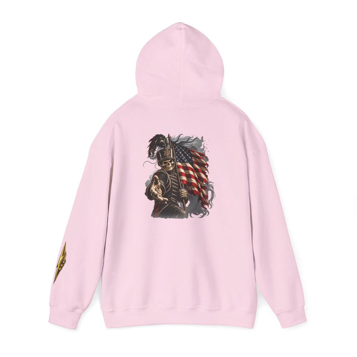 Patriotic Warrior Hoodie — American Flag Skull Back Graphic