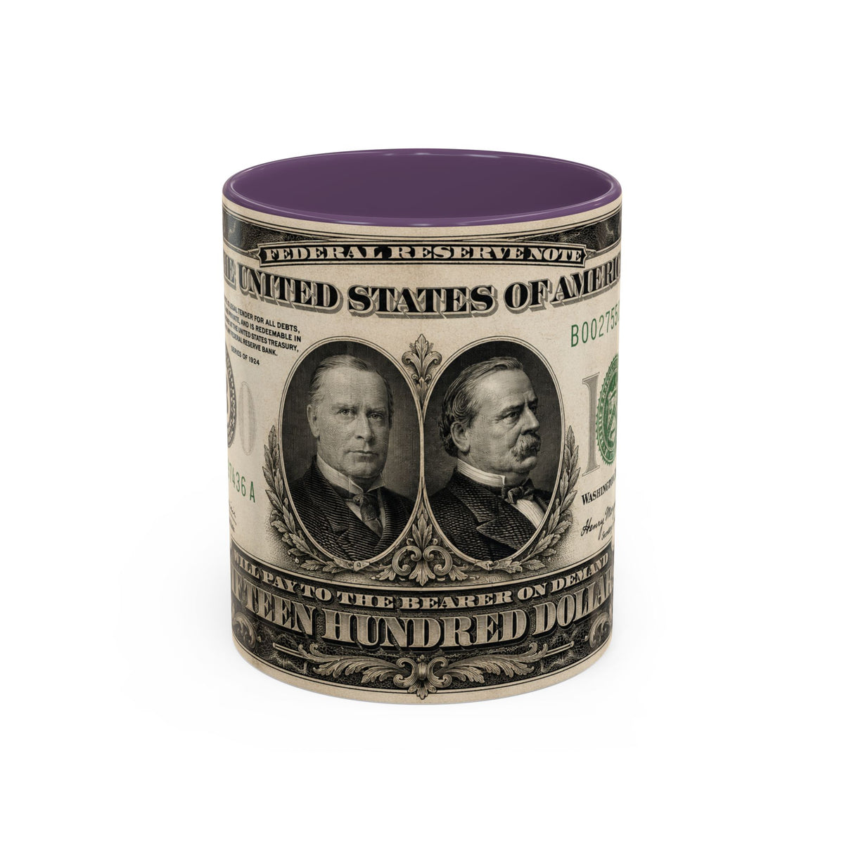Money Print Coffee Mug — Vintage 1000 & 500 Note Accent Mug