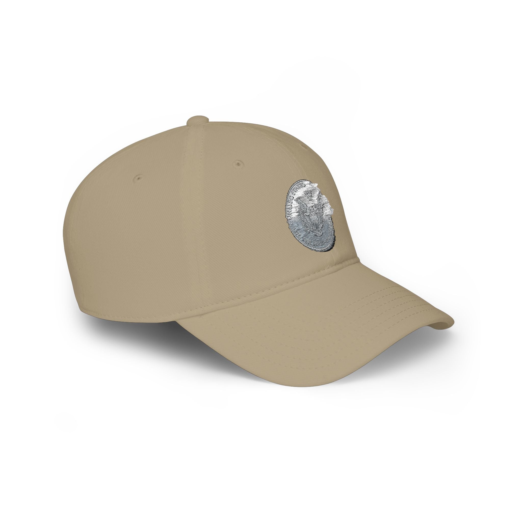 Low Profile Baseball Cap with Silver Coin Patch — Vintage Coin Dad Hat, Casual Streetwear Cap