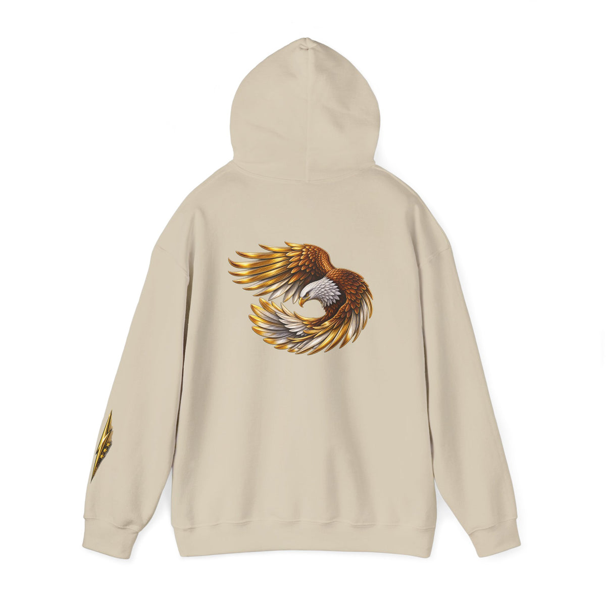 Eagle Wing Circle Hoodie — Golden Flying Eagle Back Graphic Sweatshirt