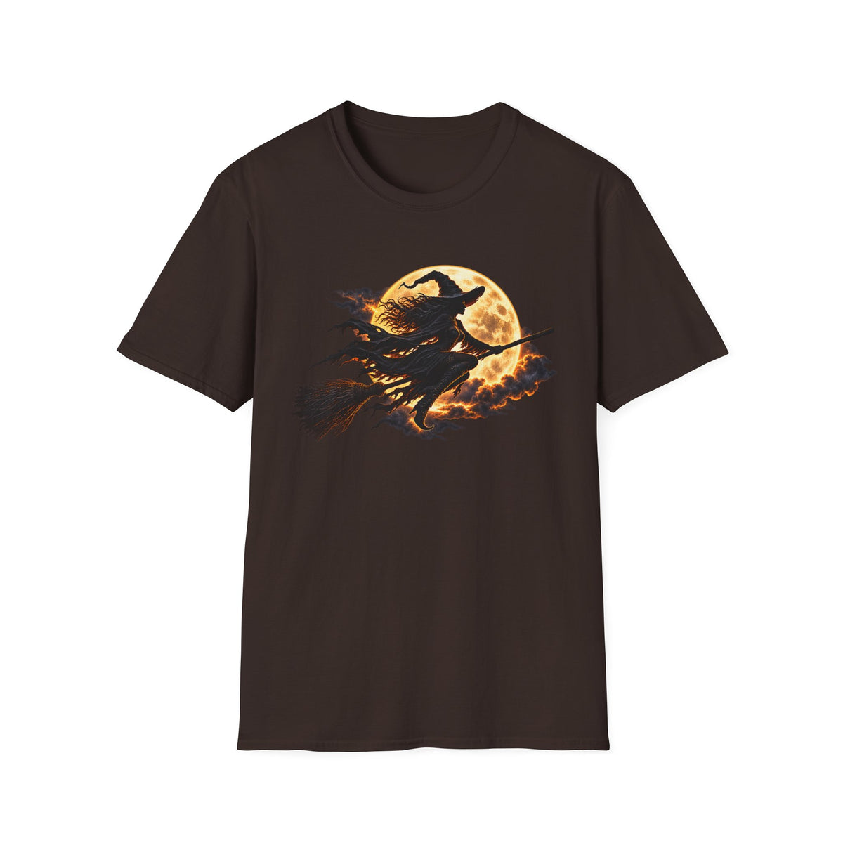 Witch Silhouette T-Shirt — Flying Witch & Full Moon Halloween Tee