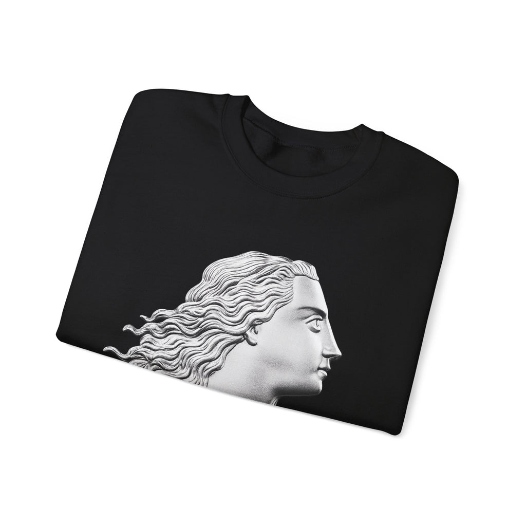 Classical Statue Profile Crewneck Sweatshirt — Sculpted Grecian Head Graphic