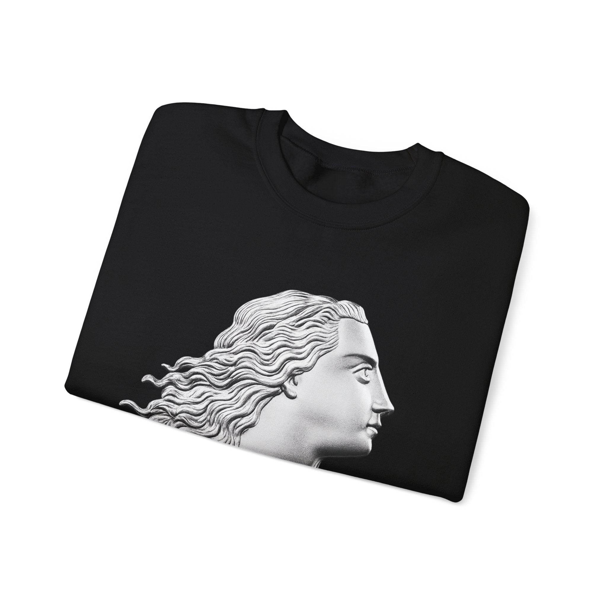 Classical Statue Profile Crewneck Sweatshirt — Sculpted Grecian Head Graphic