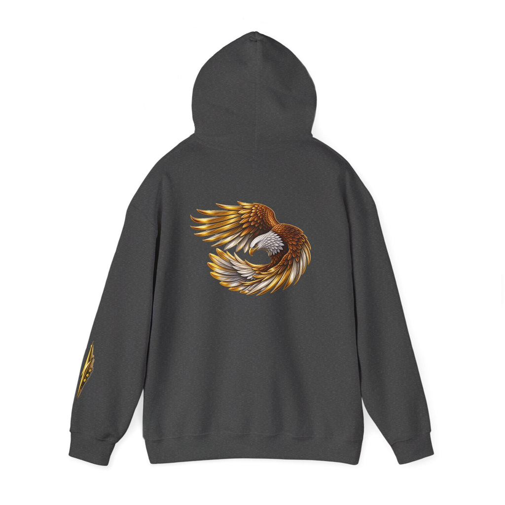Eagle Wing Circle Hoodie — Golden Flying Eagle Back Graphic Sweatshirt