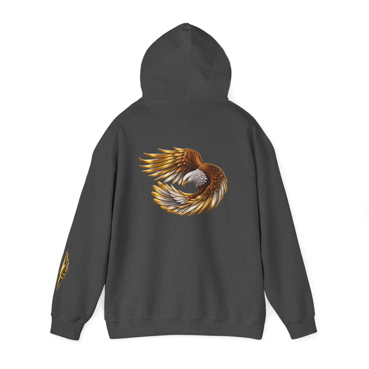 Eagle Wing Circle Hoodie — Golden Flying Eagle Back Graphic Sweatshirt