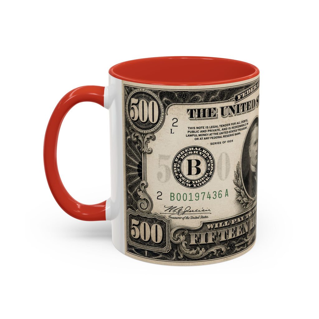 Money Print Coffee Mug — Vintage 1000 & 500 Note Accent Mug