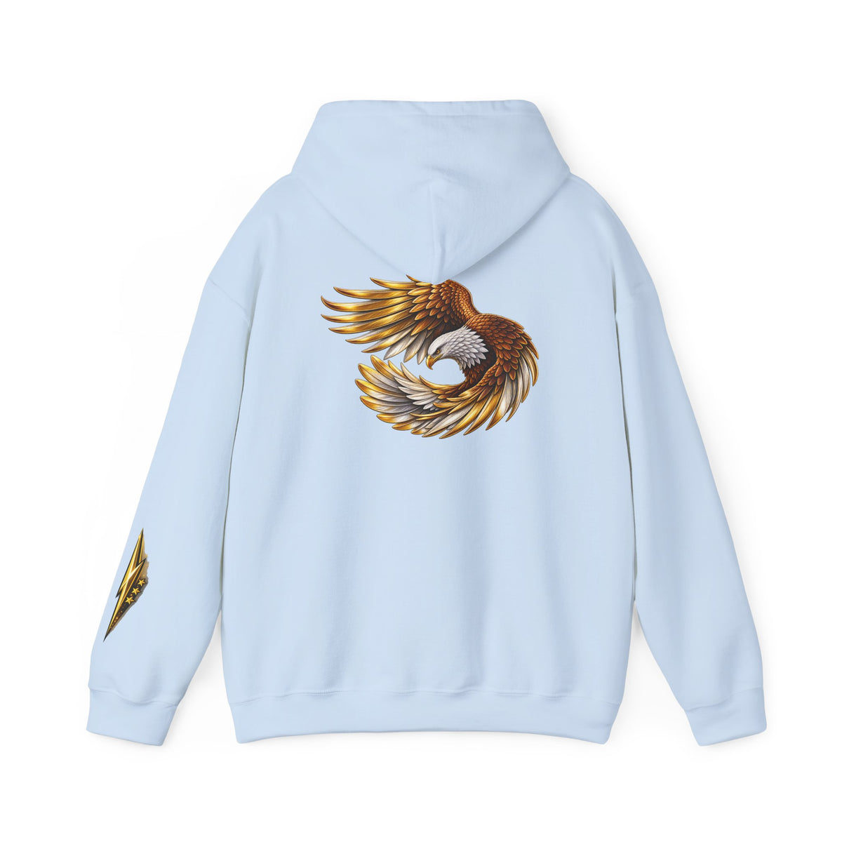 Eagle Wing Circle Hoodie — Golden Flying Eagle Back Graphic Sweatshirt