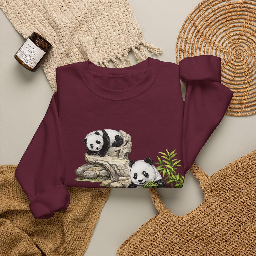 Panda Family Crewneck Sweatshirt — Cute Bamboo Bears Graphic