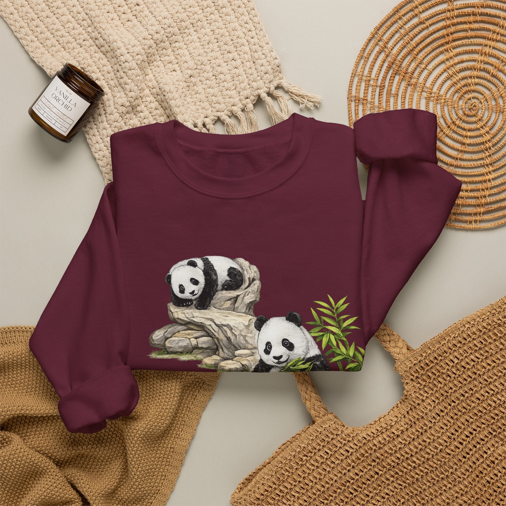 Panda Family Crewneck Sweatshirt — Cute Bamboo Bears Graphic