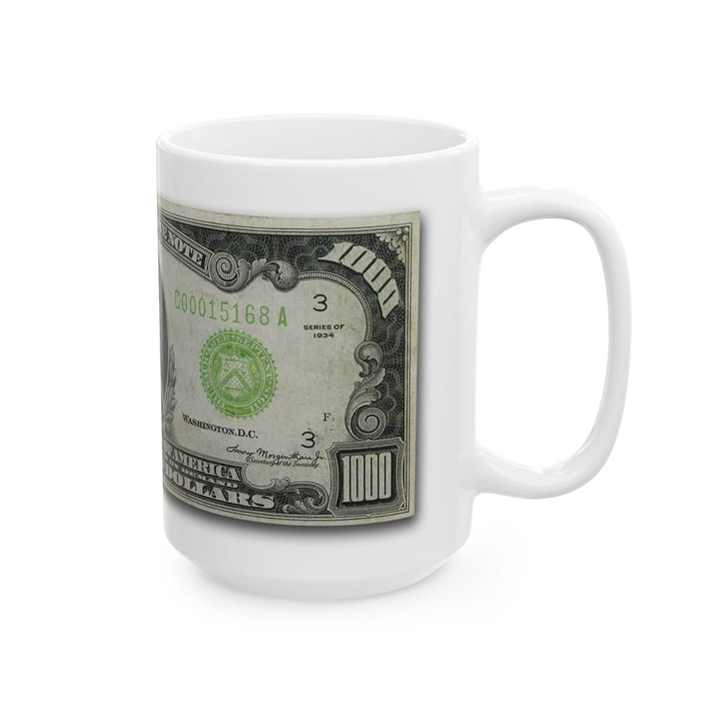 Vintage $1000 Federal Reserve Note Ceramic Mug — Retro Banknote Coffee Cup (11oz/15oz)
